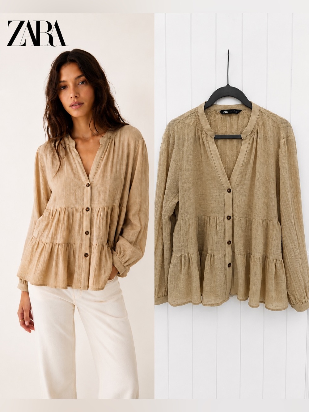 NWOT! Zara Tiered Button Front Blouse